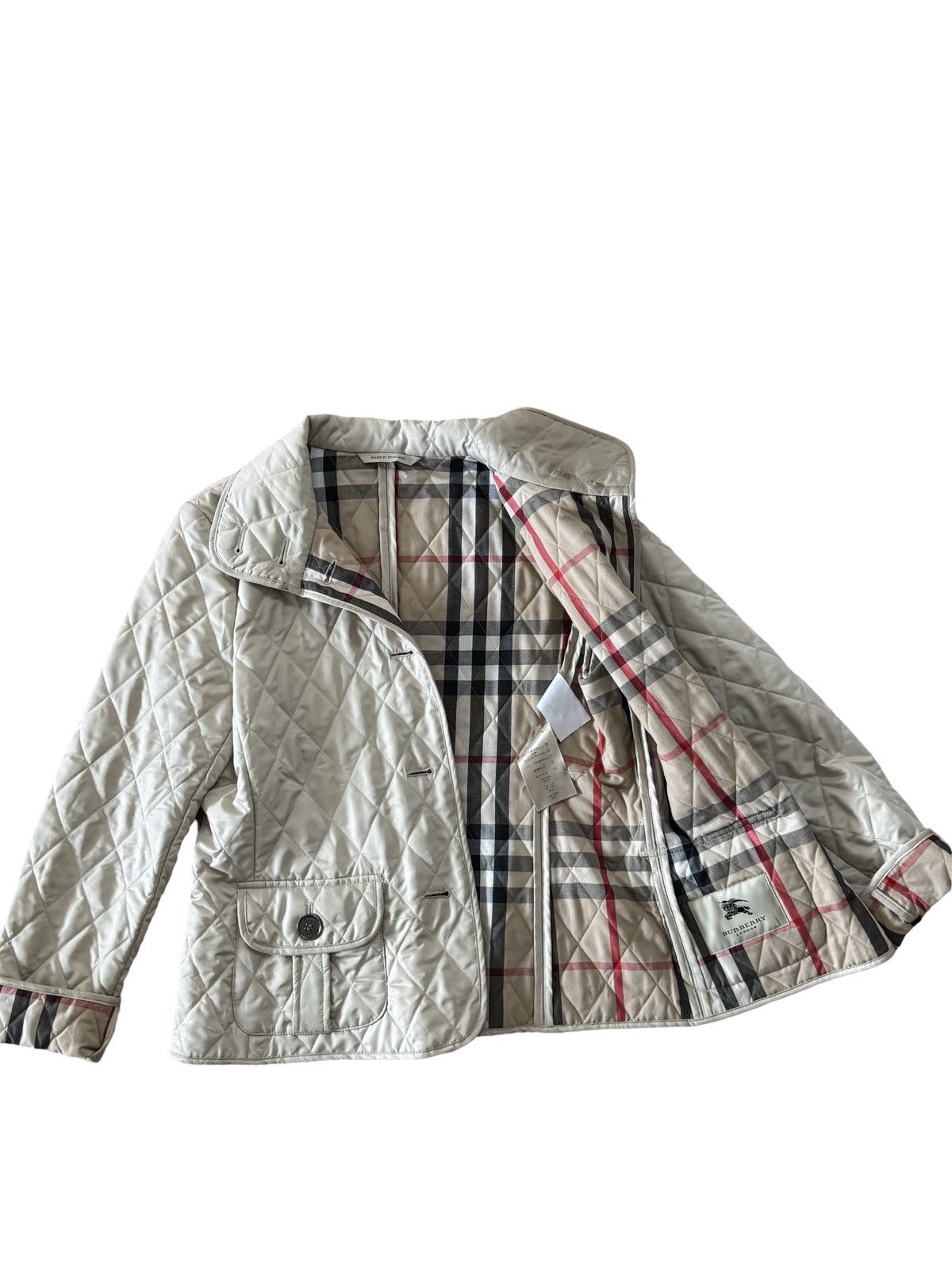 Burberry Nova Check Diamond Quilted Beige Barn Button Jacket