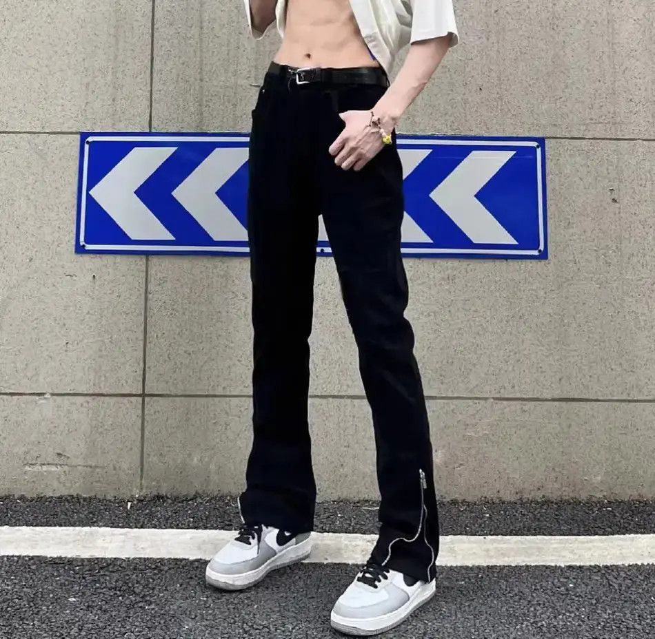 Japanese Brand Straight zipper split micro flared jeans Size US 28 / EU 44 - 3 Thumbnail