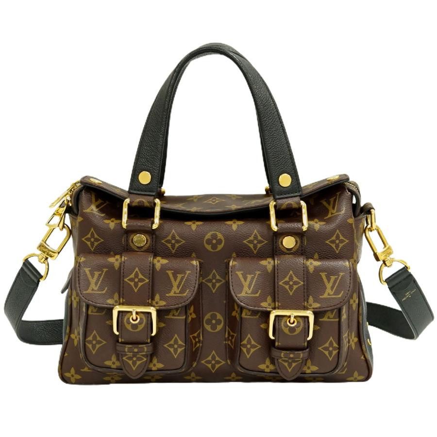 Louis Vuitton Manhattan Monogram Leather Shoulder Bag Handbag Brown Black