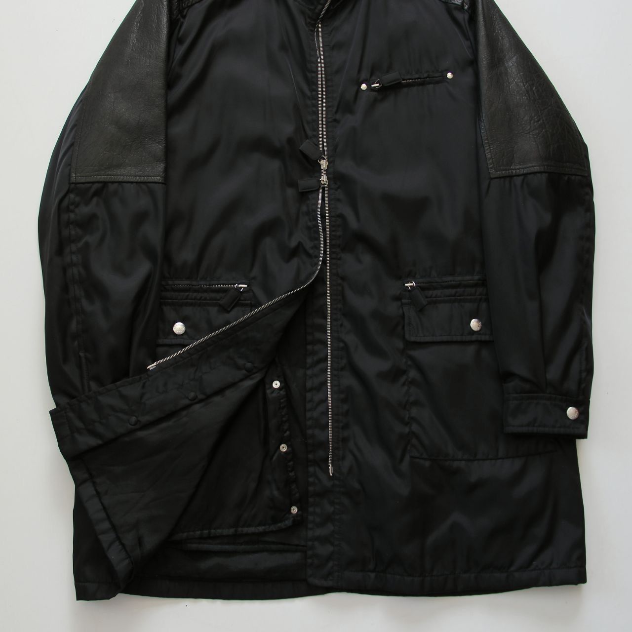 Prada 🔥F/W09 Prada Leather/Nylon Black Overcoat Size US XL / EU 56 / 4 - 4 Thumbnail