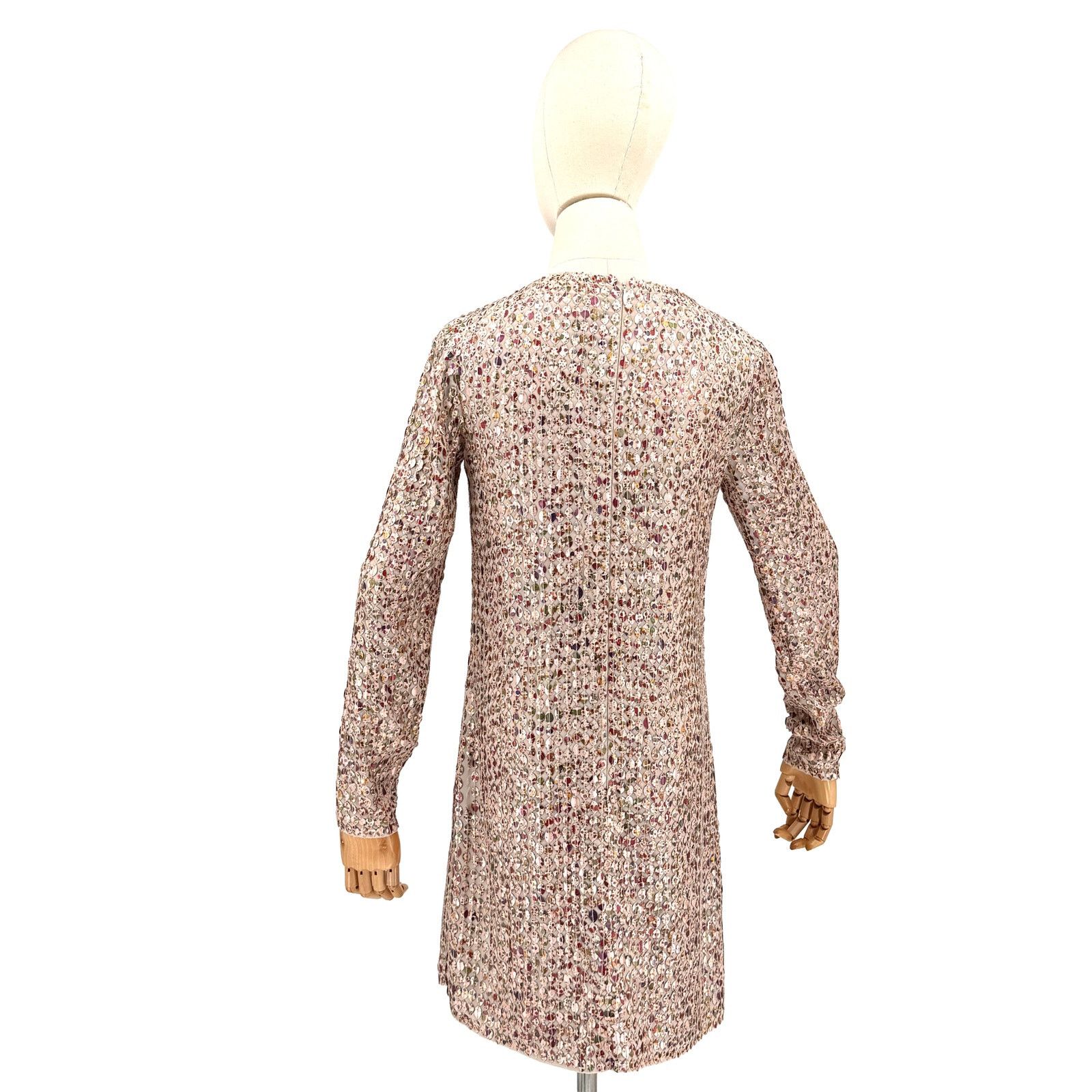 Monique Lhuillier Nude Rose Gold Glam Statement Sequin Paillette Mini Dress Size S / US 4 / IT 40 - 4 Thumbnail