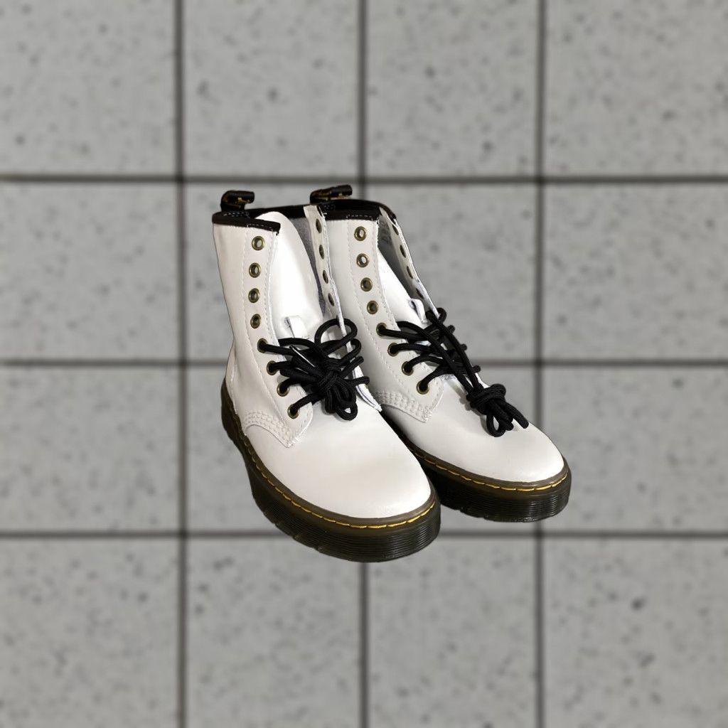 Dr. Martens Dr. Martens Zavala White/Black Combat Boots Women’s Size 5 - Leather, Ankle, Lace Up, Mid Heel, Rubber Outsole, Cushioned, Eyelet Logo - Men/Women? Size US 5 / IT 35 - 1 Thumbnail