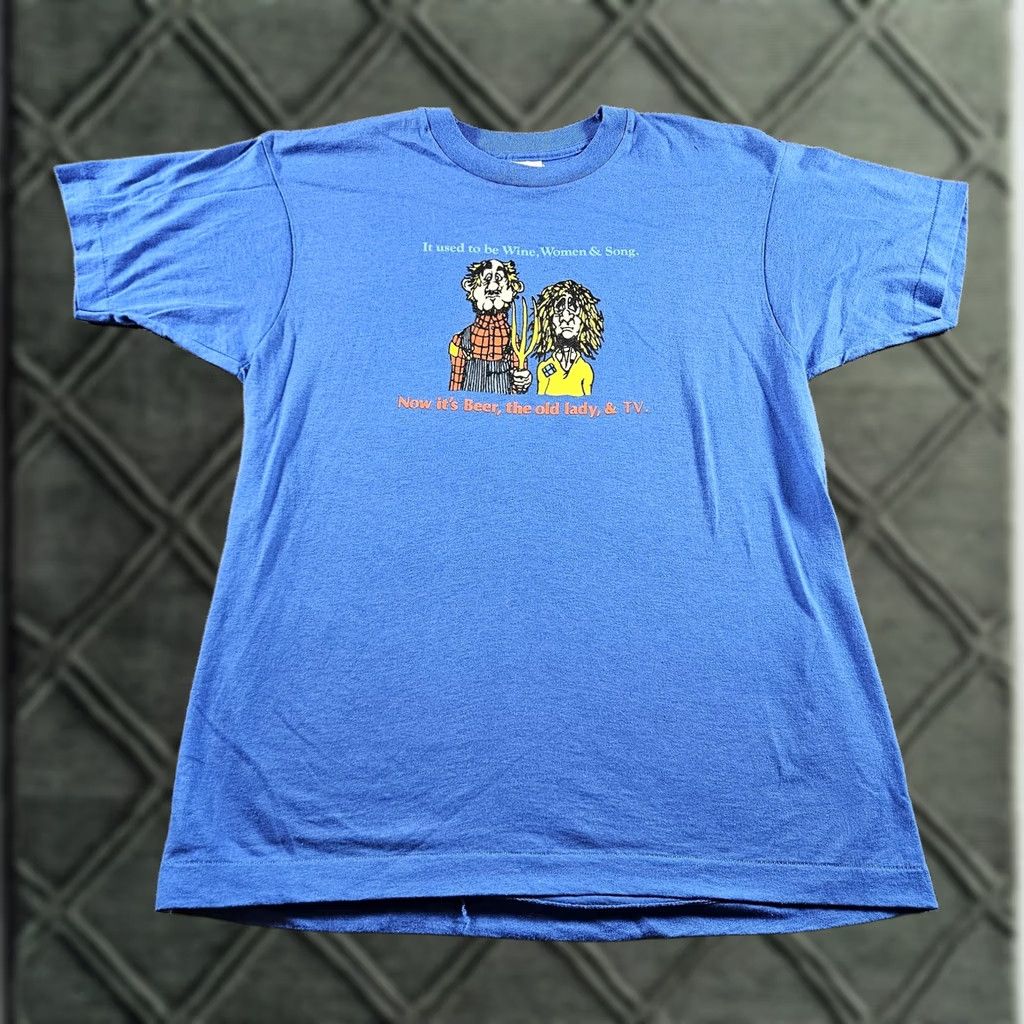 Vintage VINTAGE Screen Stars Shirt Mens L Blue Beer TV Funny Quote Graphic 80s Size US L / EU 52-54 / 3 - 1 Thumbnail