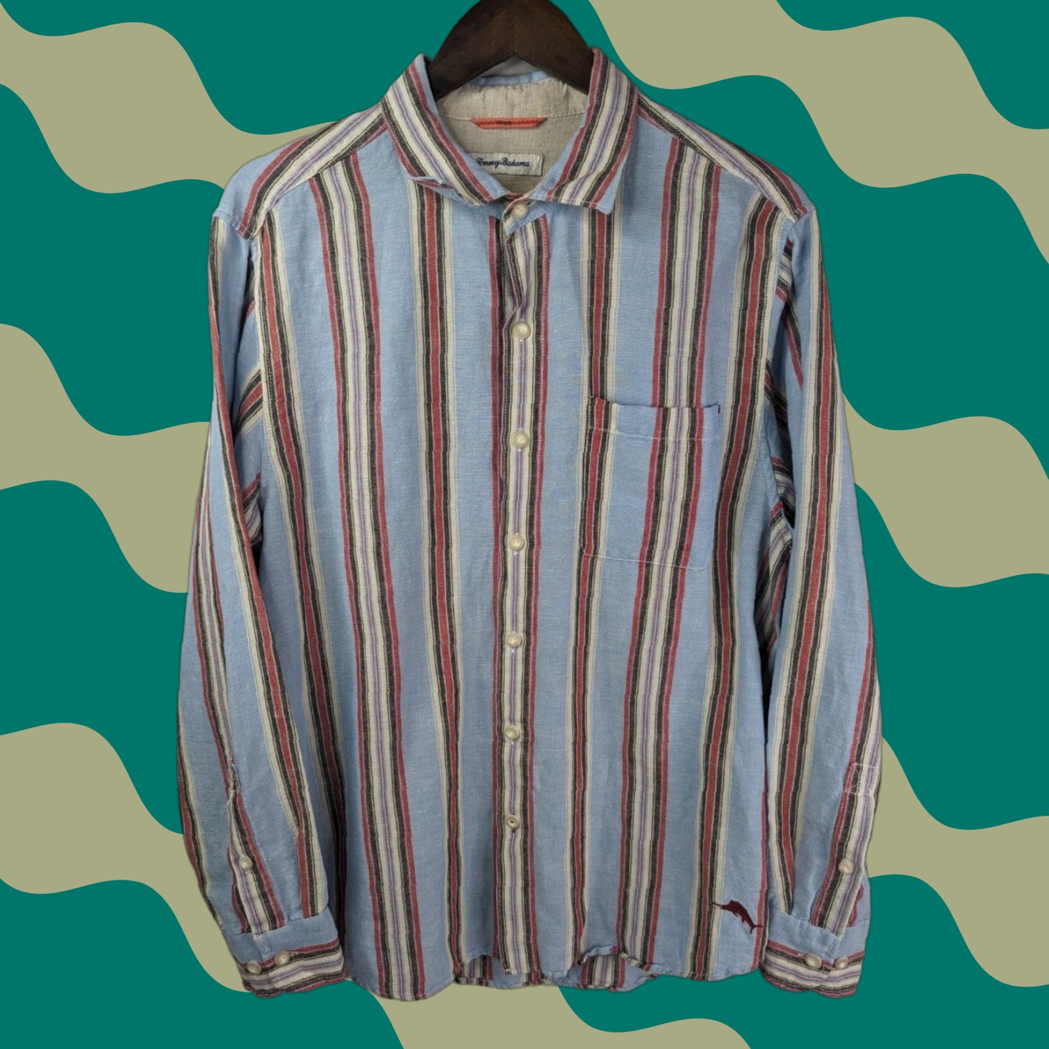 Tommy Bahama Tommy Bahama Shirt Button-Up Long Sleeve Striped Linen Cotton Blend M Multicolor Mens Size US M / EU 48-50 / 2 - 1 Thumbnail