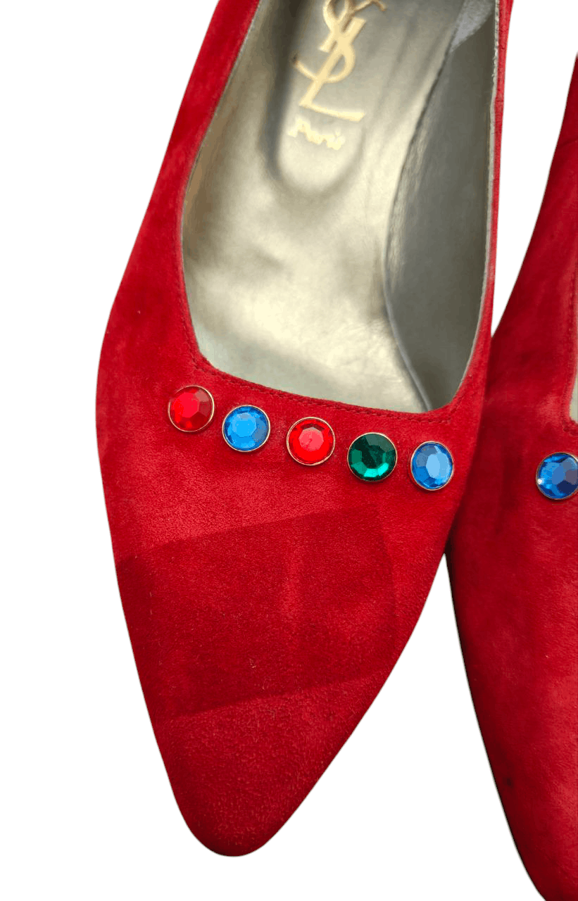 Yves Saint Laurent YSL Red Suede Leather Heels Size US 7 / IT 37 - 8 Thumbnail