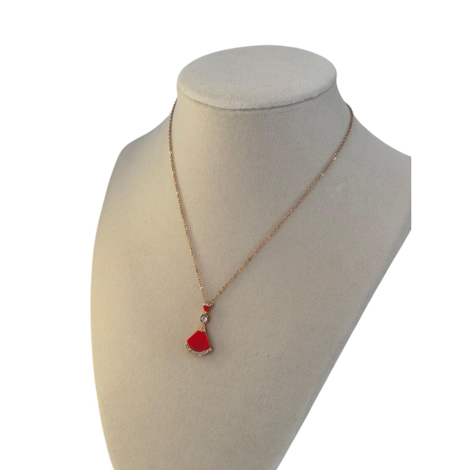 Other Red Pendant Necklace Gold Tone Stainless Steel Crystal Size ONE SIZE - 4 Thumbnail
