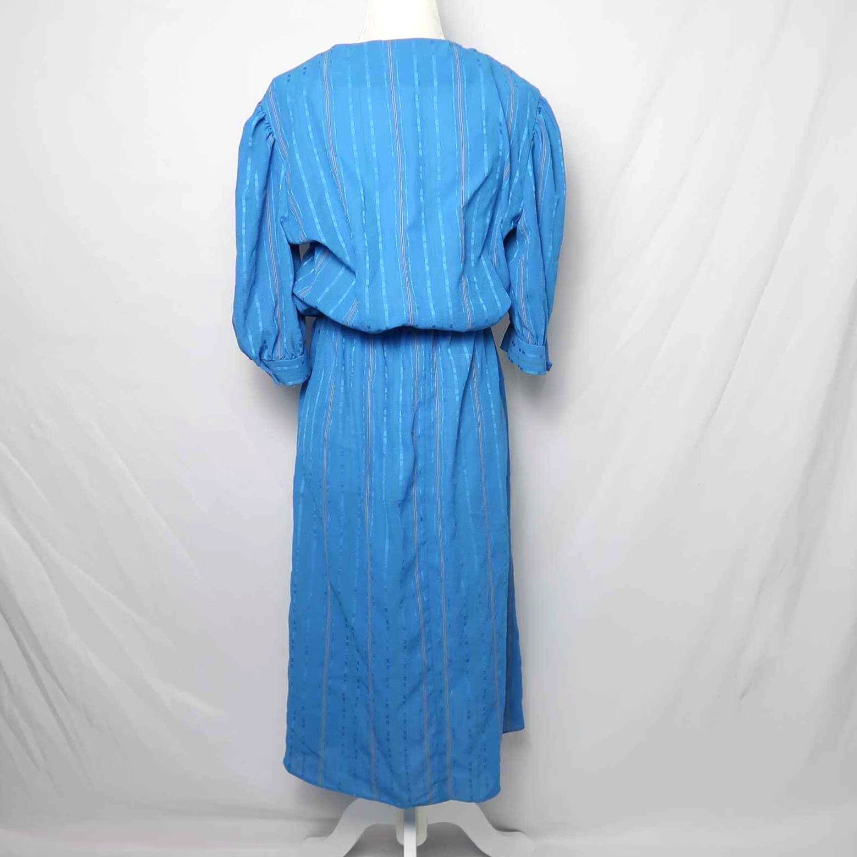 Vintage VINTAGE 80s Blue Striped Midi Blouson Dress 12 Size XL / US 12-14 / IT 48-50 - 5 Thumbnail