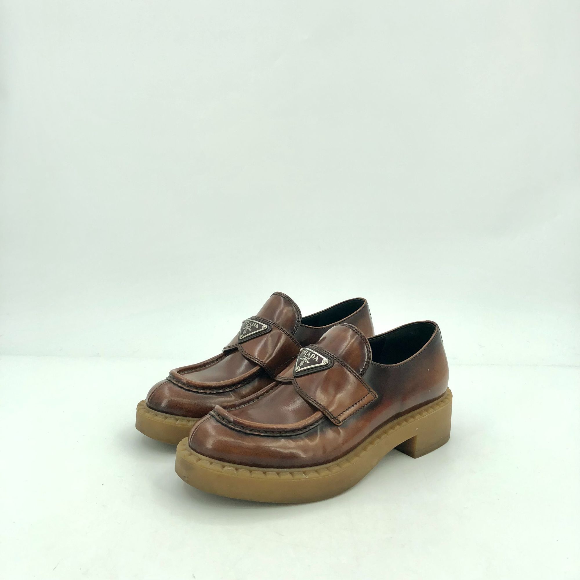 Prada Prada Womens Brown Leather Logo Loafers Size 35 Thick Sole M Size US 5 / IT 35 - 9 Thumbnail