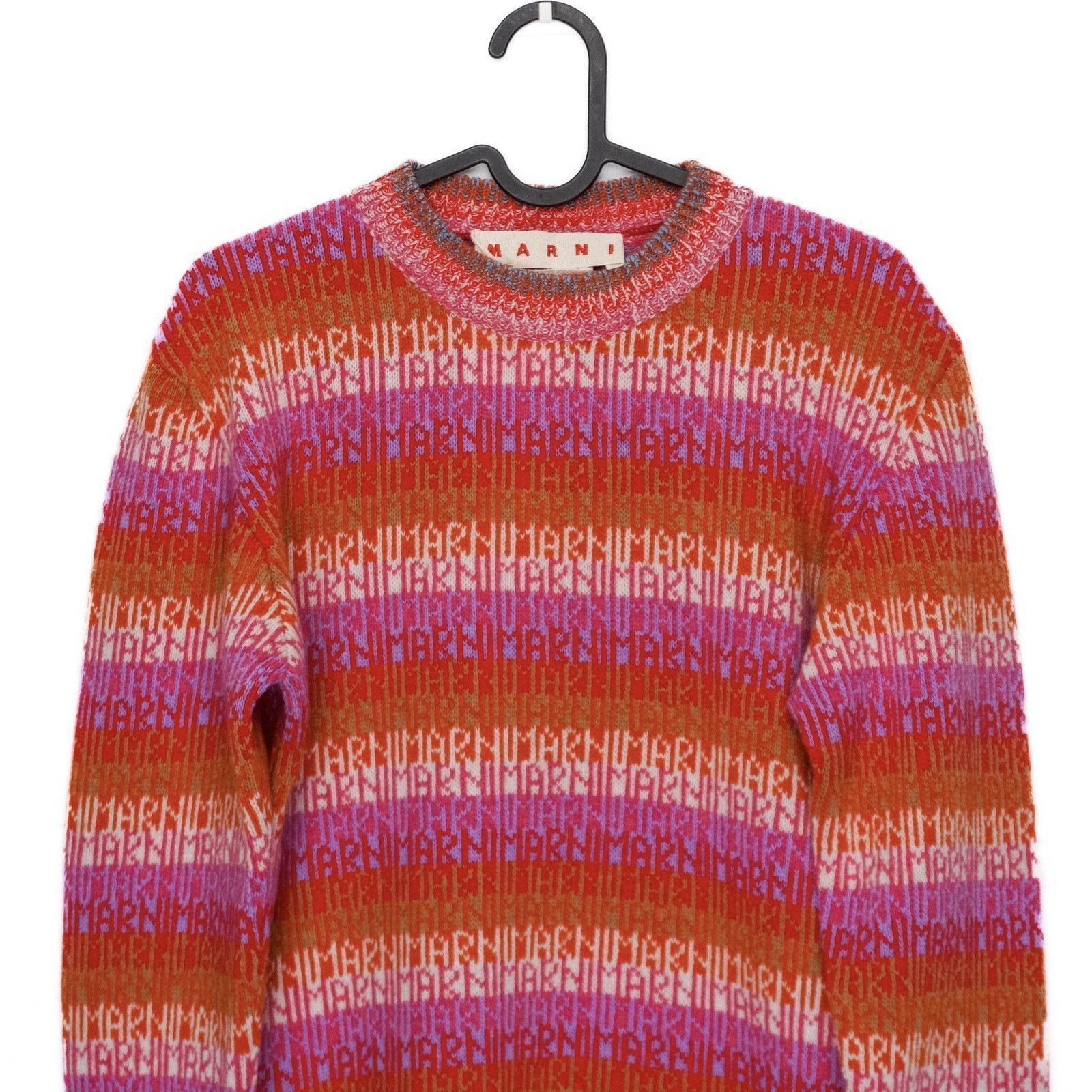 Marni Marni Striped Logo Knit Multicolor Wool Crew Sweater Size US S / EU 44-46 / 1 - 2 Thumbnail