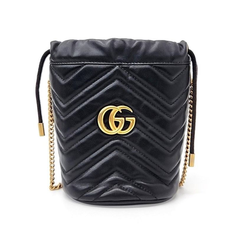 Gucci GUCCI GG Marmont Matelasse Bucket Bag Mini Black Leather Size ONE SIZE - 1 Thumbnail