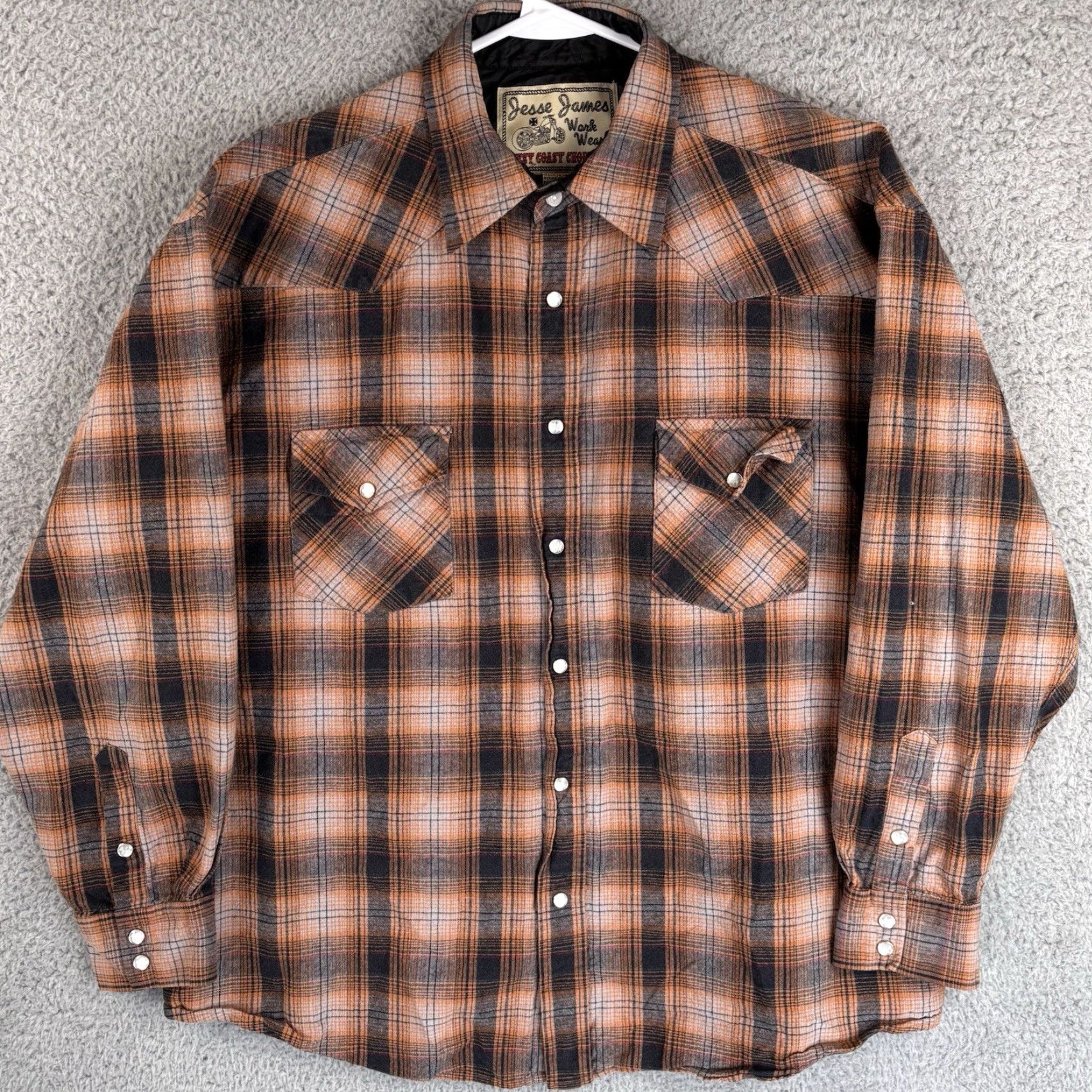 West Coast Choppers Jesse James West Coast Choppers Shirt Mens XL Plaid Flannel Western Pearl Snap Size US XL / EU 56 / 4 - 2 Thumbnail