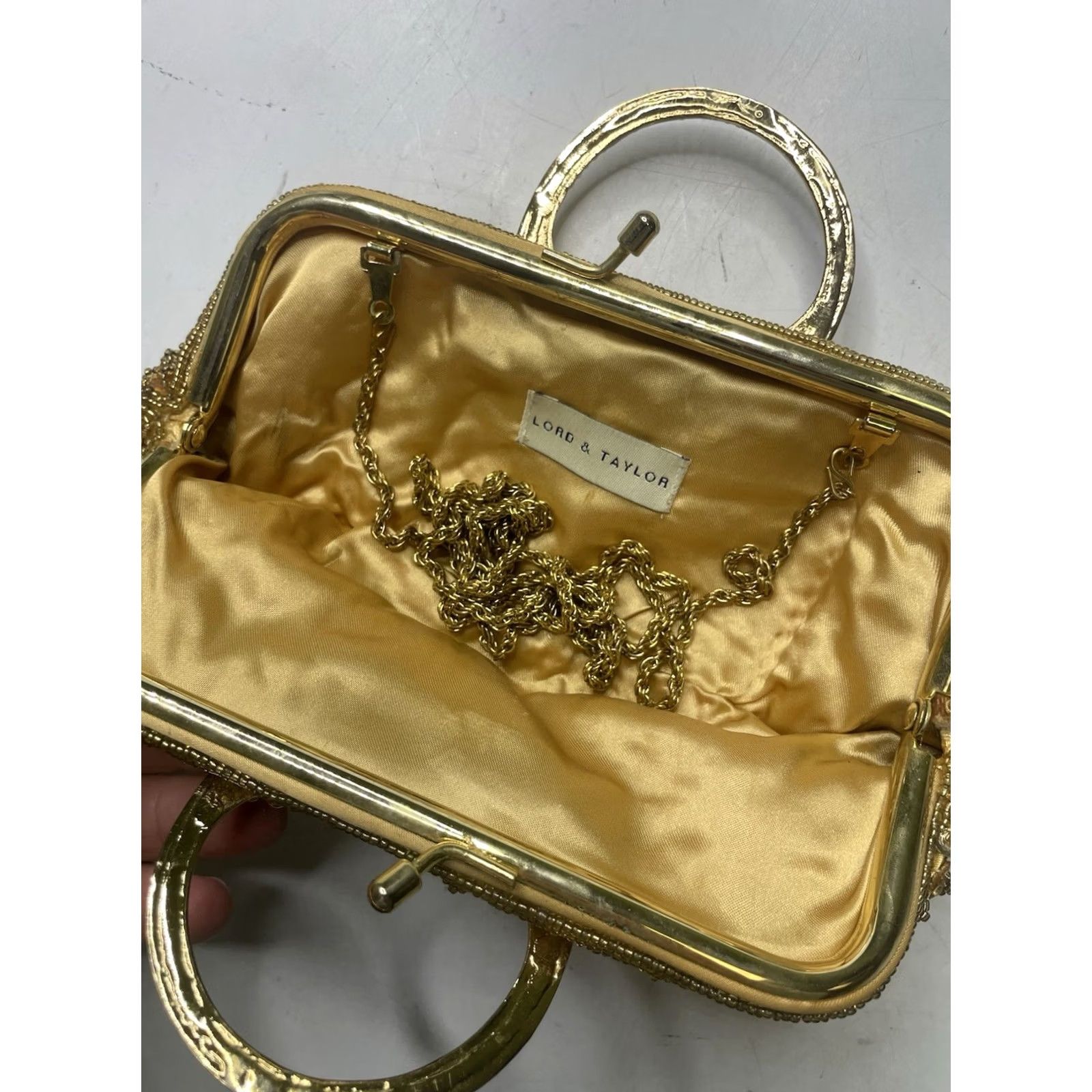 Lord & Taylor VINTAGE Lord & Taylor Jewel Toned Gold Silver Beaded Evening Bag Clutch Chain Strap VTG Size ONE SIZE - 7 Thumbnail