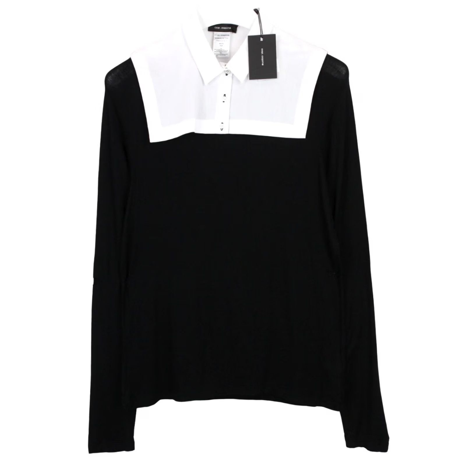 Cop Copine COP COPINE Nagai Blouse Women L Stretch Black Collared Shirt Size L / US 10 / IT 46 - 2 Thumbnail