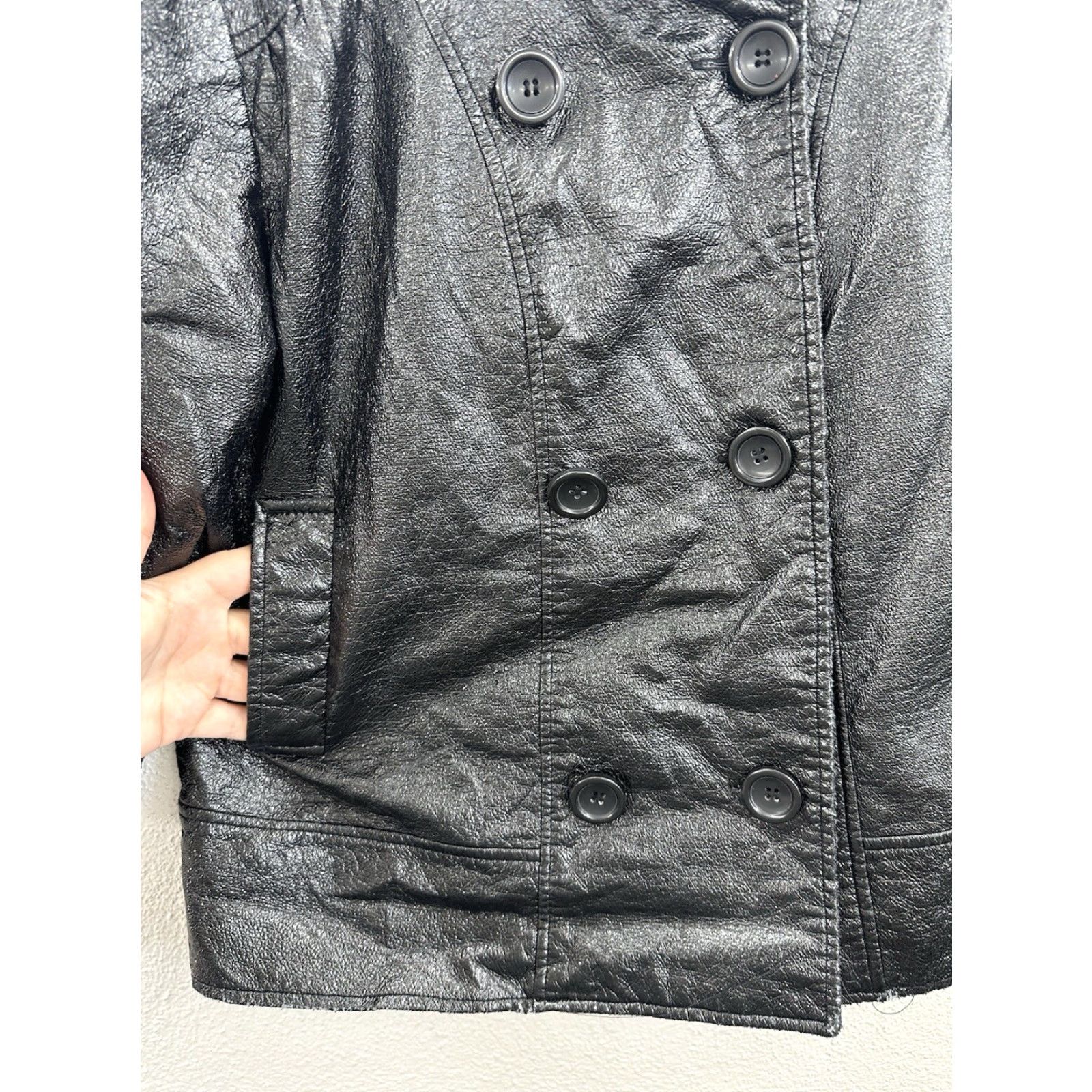 Doublet Hanna & Gracie Womens Jacket Size 6 Black Faux Leather Double Breasted Jacket Women's Black Faux Leather Size 6 90s Classic Size M / US 6-8 / IT 42-44 - 5 Thumbnail