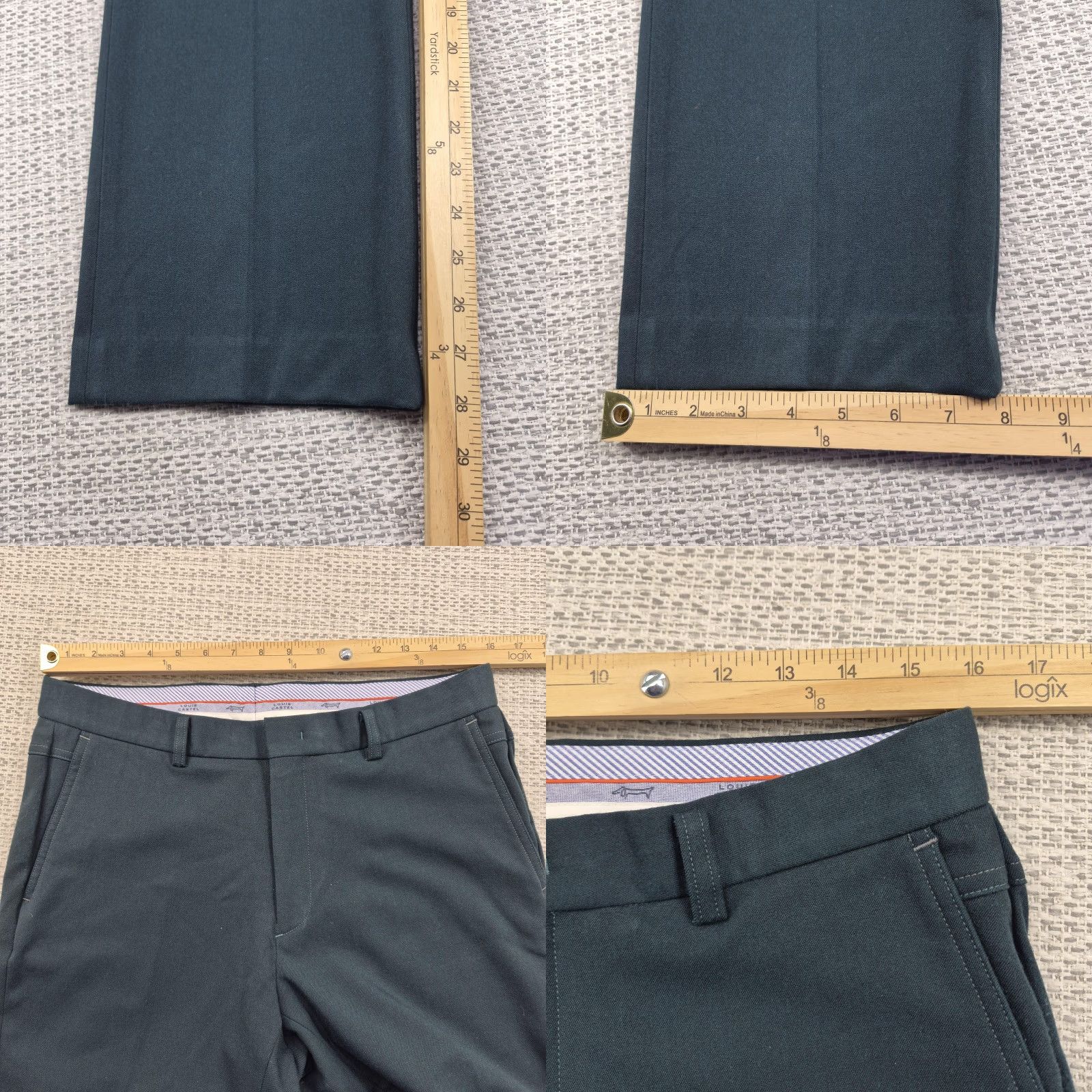 Vintage VTG Louis Castel Dress Pants Mens 32x28 Green Stretch Flat Front Zip Front Pockets Logo Casual Business Mens Size US 32 / EU 48 - 8 Thumbnail