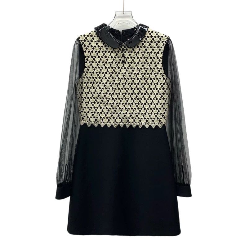 Gucci black lace wool dress with sheer sleeves-dmc Size US M / EU 48-50 / 2 - 1 Thumbnail