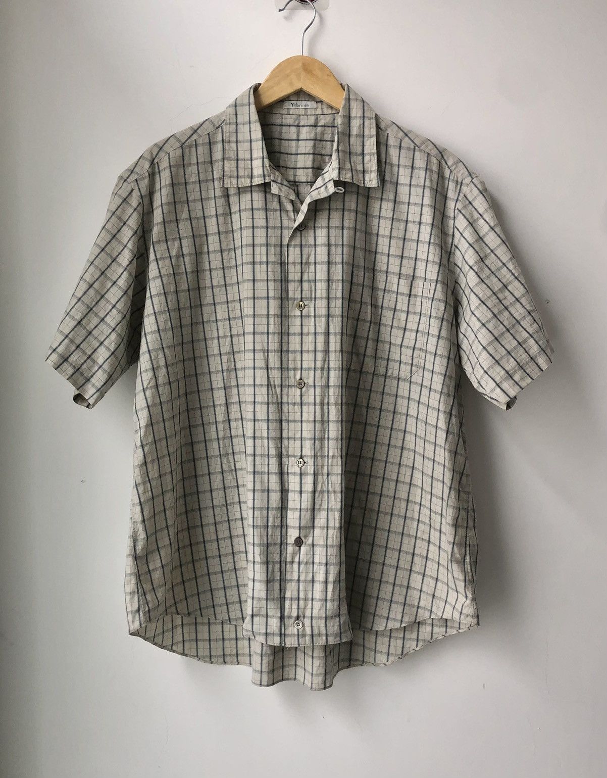 image of Yohji Yamamoto x YS Checkered Camp Shirt, Men's (Size Large)