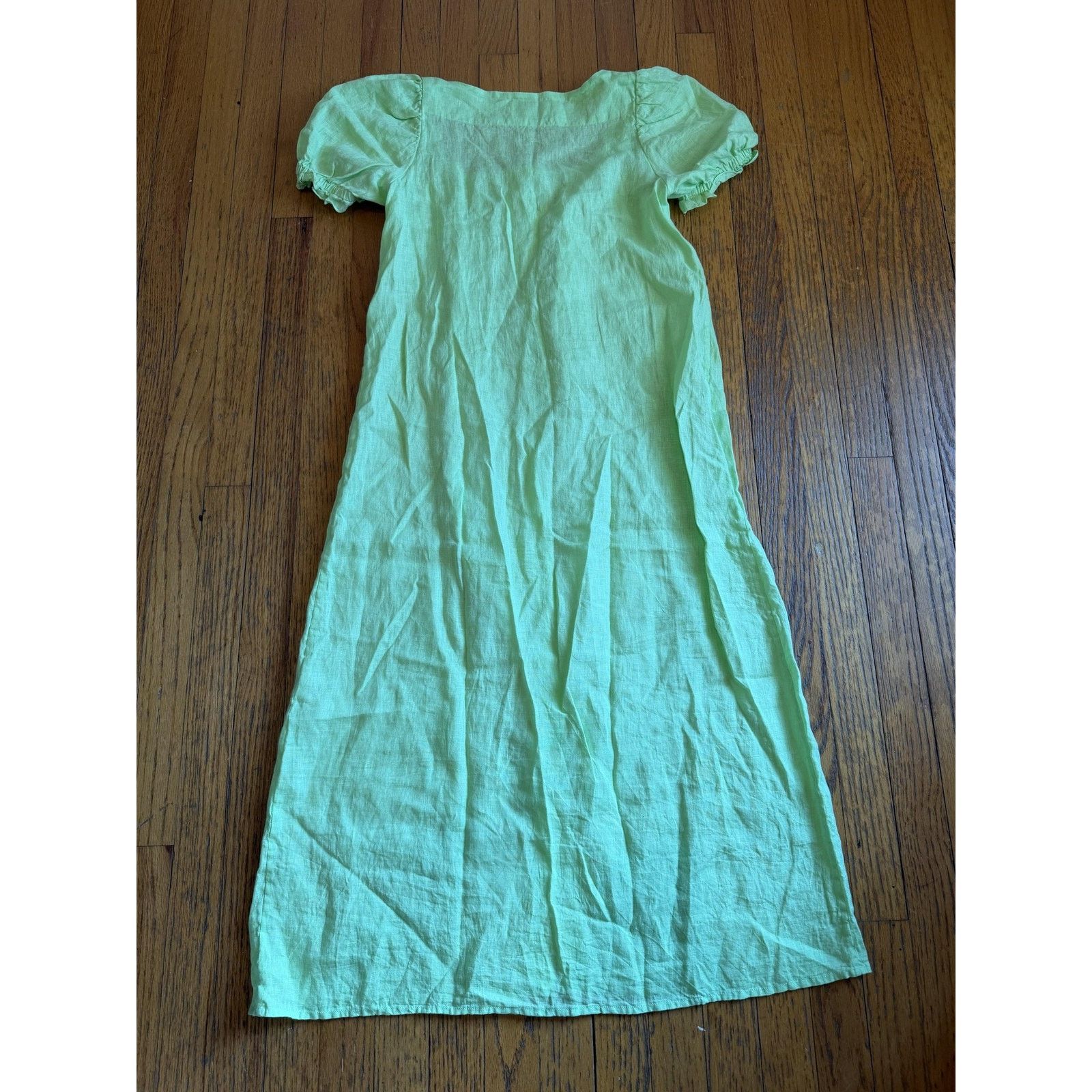 Sleeper Sleeper Dress Medium Green Linen Puff Sleeve Button Front Size M / US 6-8 / IT 42-44 - 7 Thumbnail