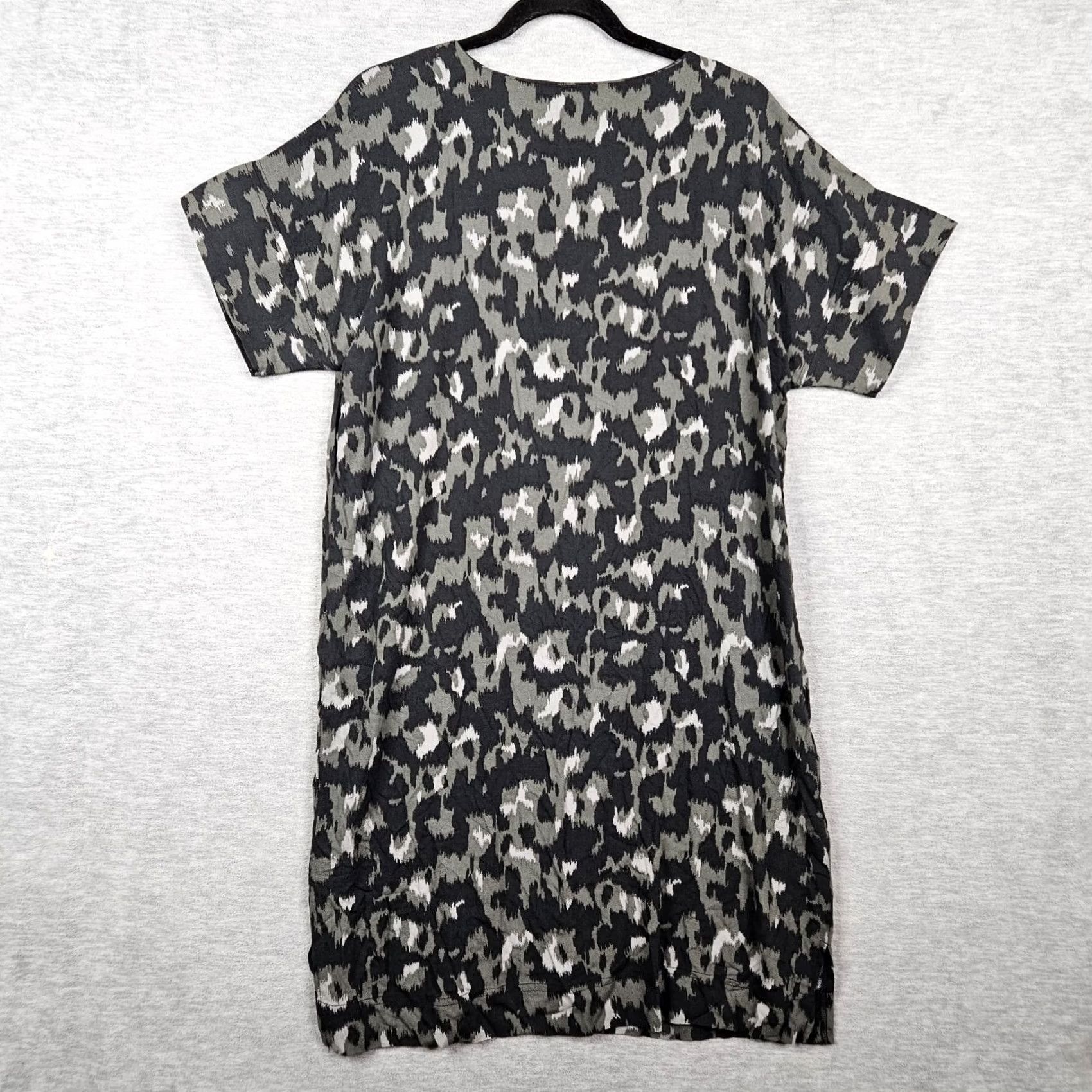 Vintage Bobeau Leopard Print V-Neck Shift Dress L Women Short Sleeve Gray Black Pattern Animal Print Size 36" / US 14 / IT 50 - 3 Thumbnail