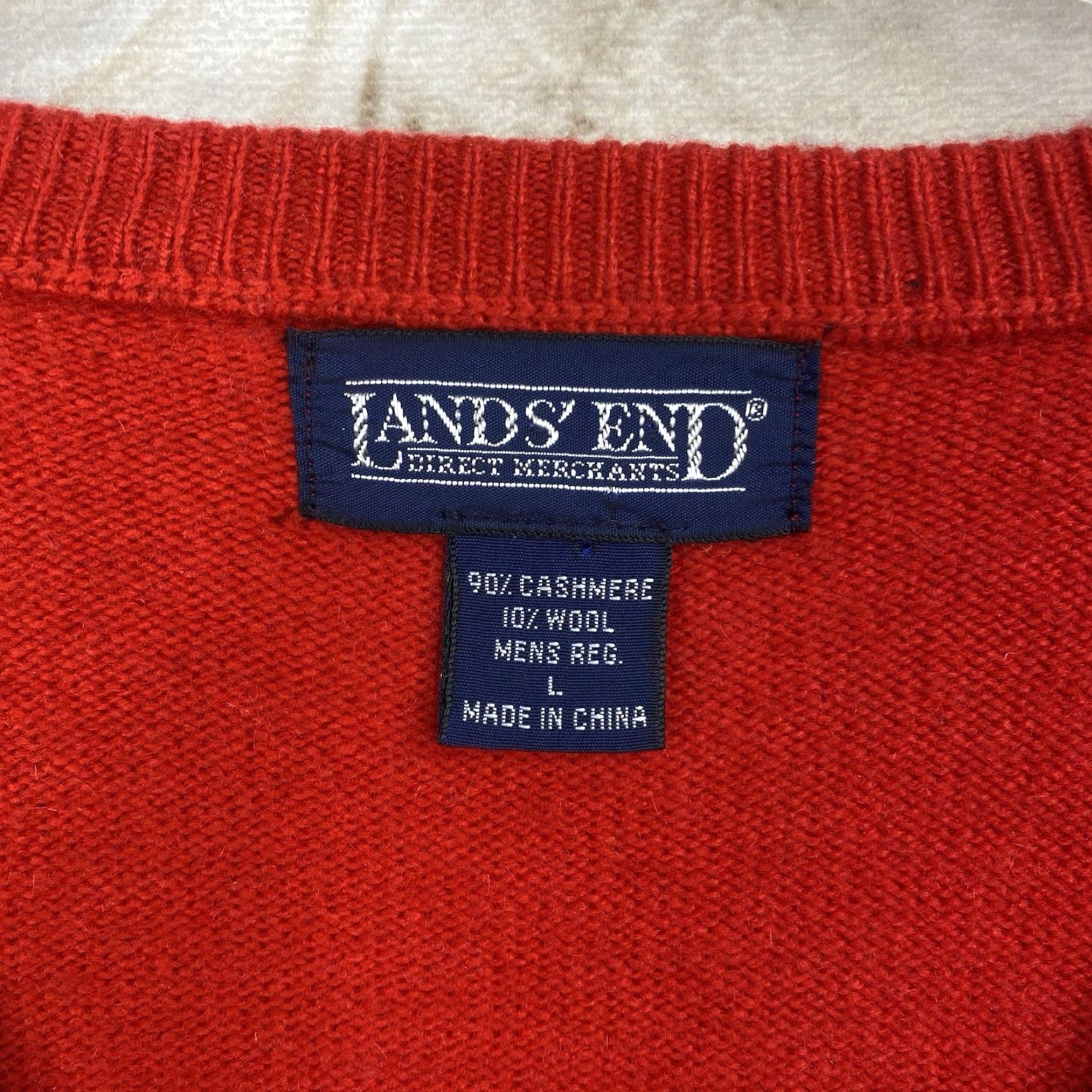 Lands' End VINTAGE Lands' End Sweater Mens L Red Cashmere Wool V Neck Pullover Classic 90s Y2K Mens Size US L / EU 52-54 / 3 - 6 Thumbnail