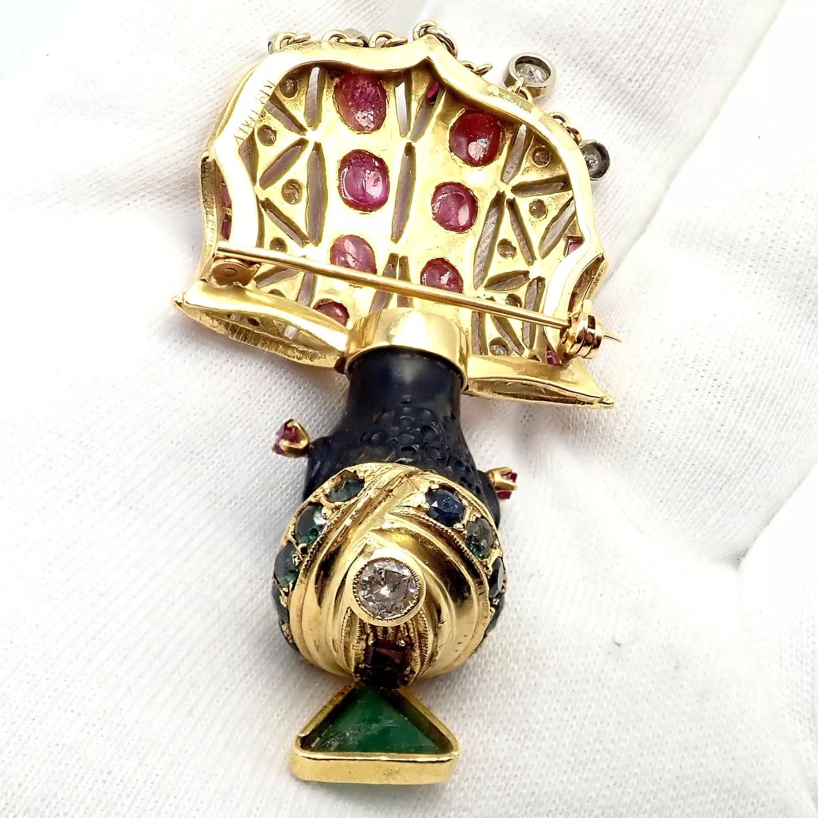 Vintage Ethel Merman 18k Yellow Gold Blackamoor Diamond Ruby Brooch Size ONE SIZE - 9 Thumbnail