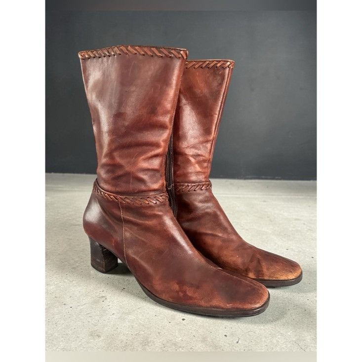 Other Vintage Caroline Biss Brown Leather Mid-Calf Boots Size US 10 / IT 40 - 1 Thumbnail