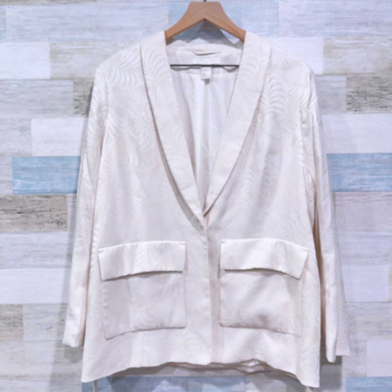 H&M H&M Floral Jacquard Tie Waist Blazer Cream Pockets Button 12 Size XL / US 12-14 / IT 48-50 - 6 Thumbnail