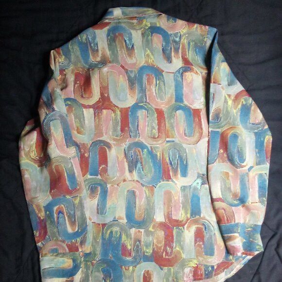Other Vintage Stockton Abstract Strokes Polyester Disco Shirt Size US L / EU 52-54 / 3 - 6 Thumbnail