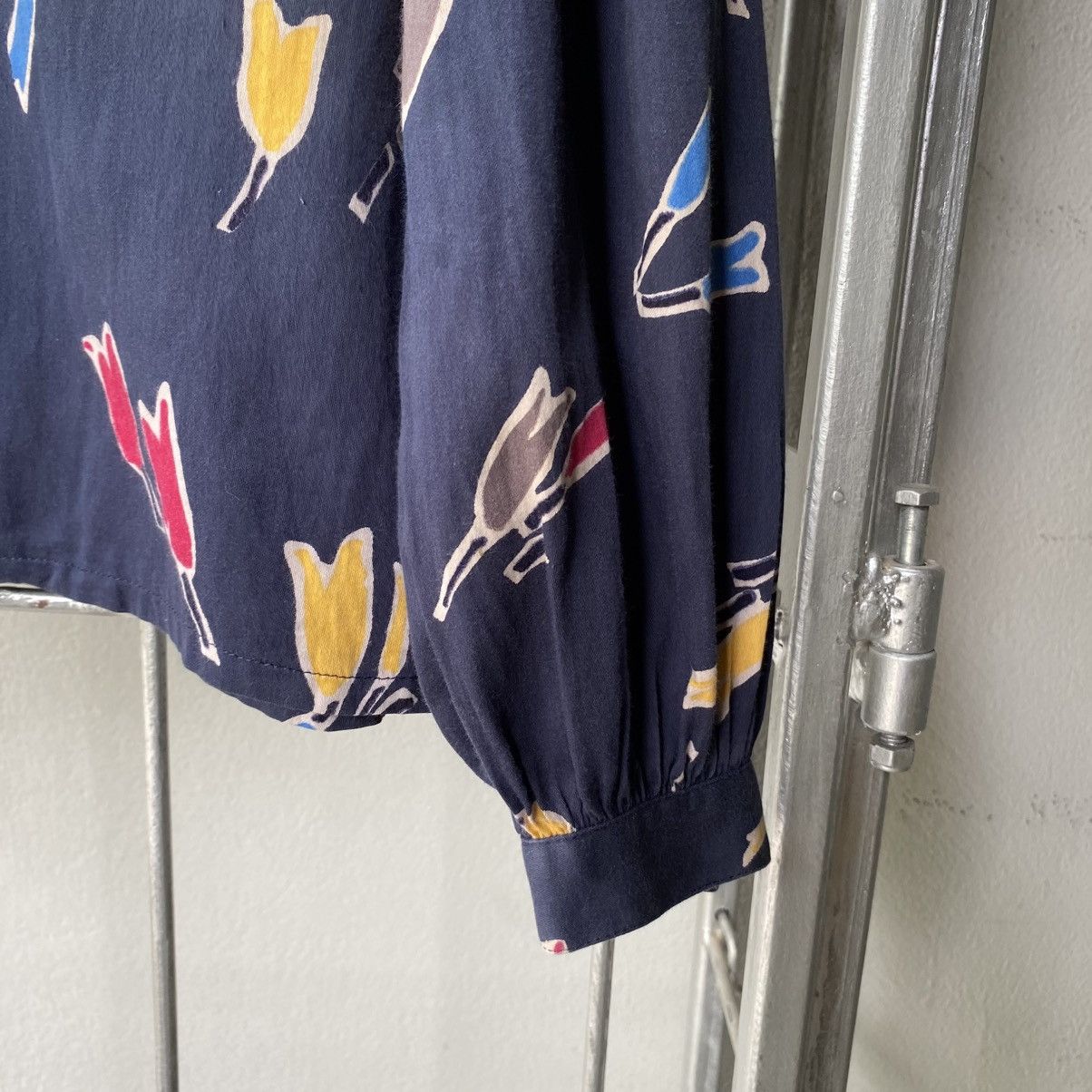 Christian Dior Navy Abstract Tulip Print Blouse