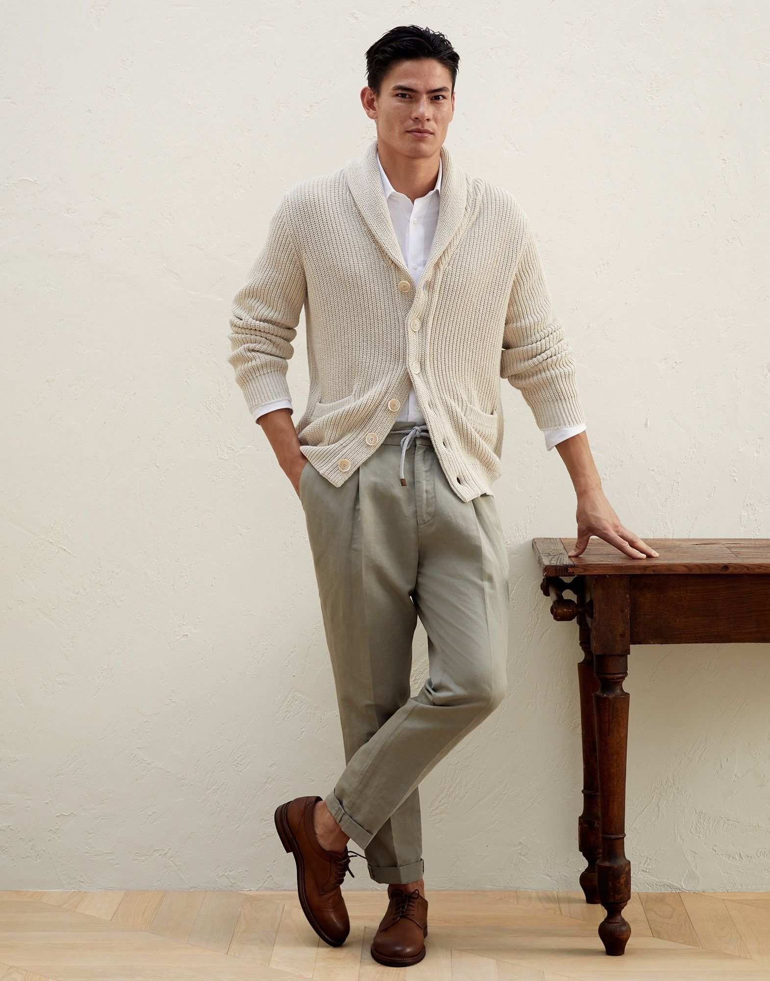 Brunello Cucinelli o1w1db10725 English Rib Knit in Beige Size US L / EU 52-54 / 3 - 1 Thumbnail