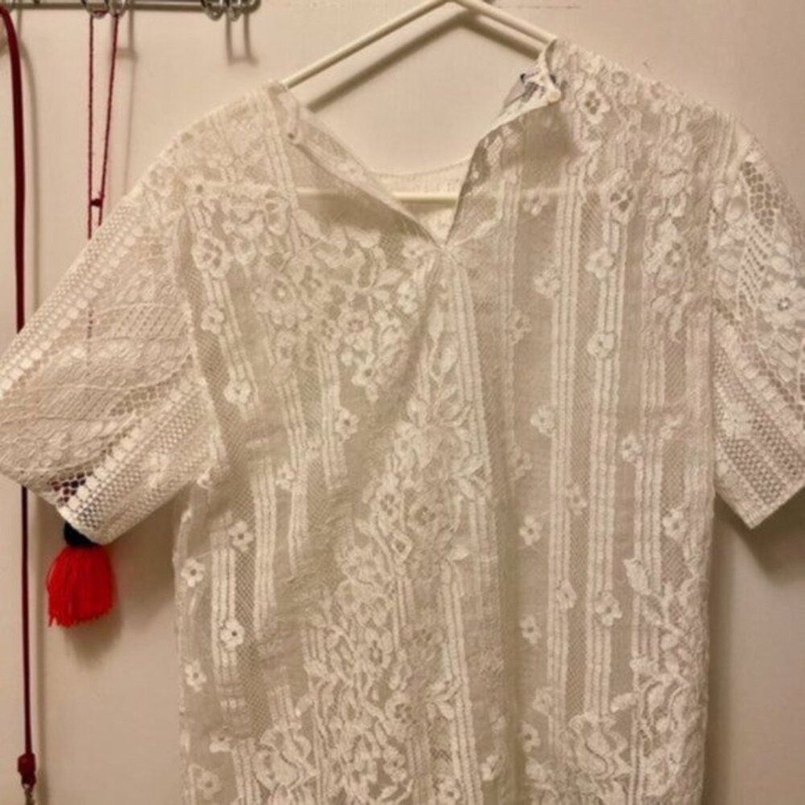 Valentino Valentino Lace Short Sleeve Shirt White size 6 Size M / US 6-8 / IT 42-44 - 4 Thumbnail