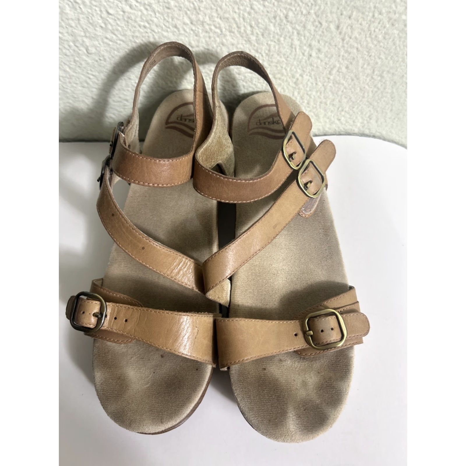 Dansko Dansko Sandal Women Sacha Tan Burnished Leather US 10 EU 40 Strappy Buckle Wedge Arch Support Comfort Slide Size US 10 / IT 40 - 7 Thumbnail