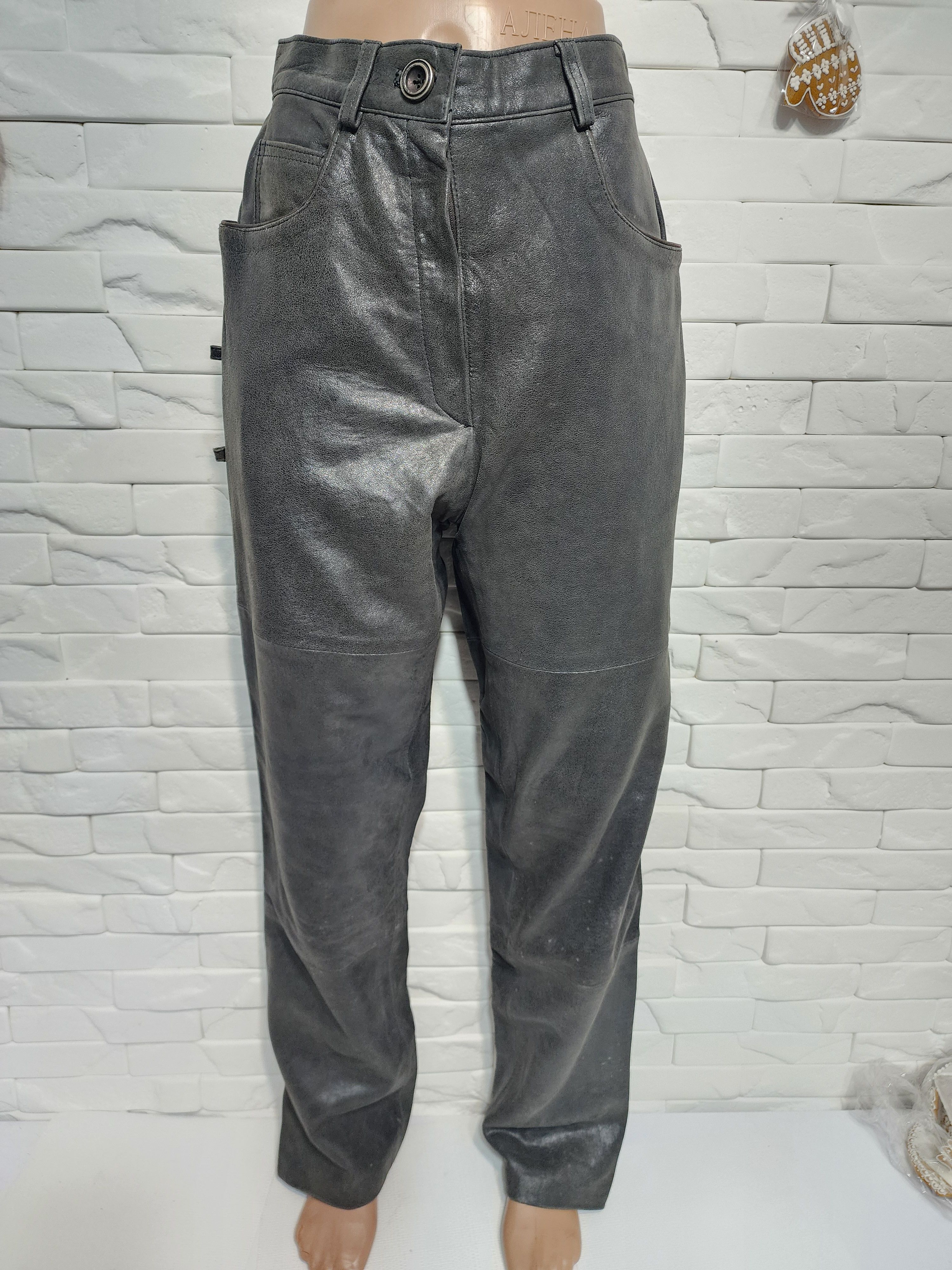 Other Gray Leather Pants: Women's Fitted Genuine Leather Trousers Size 28" / US 6 / IT 42 - 1 Thumbnail