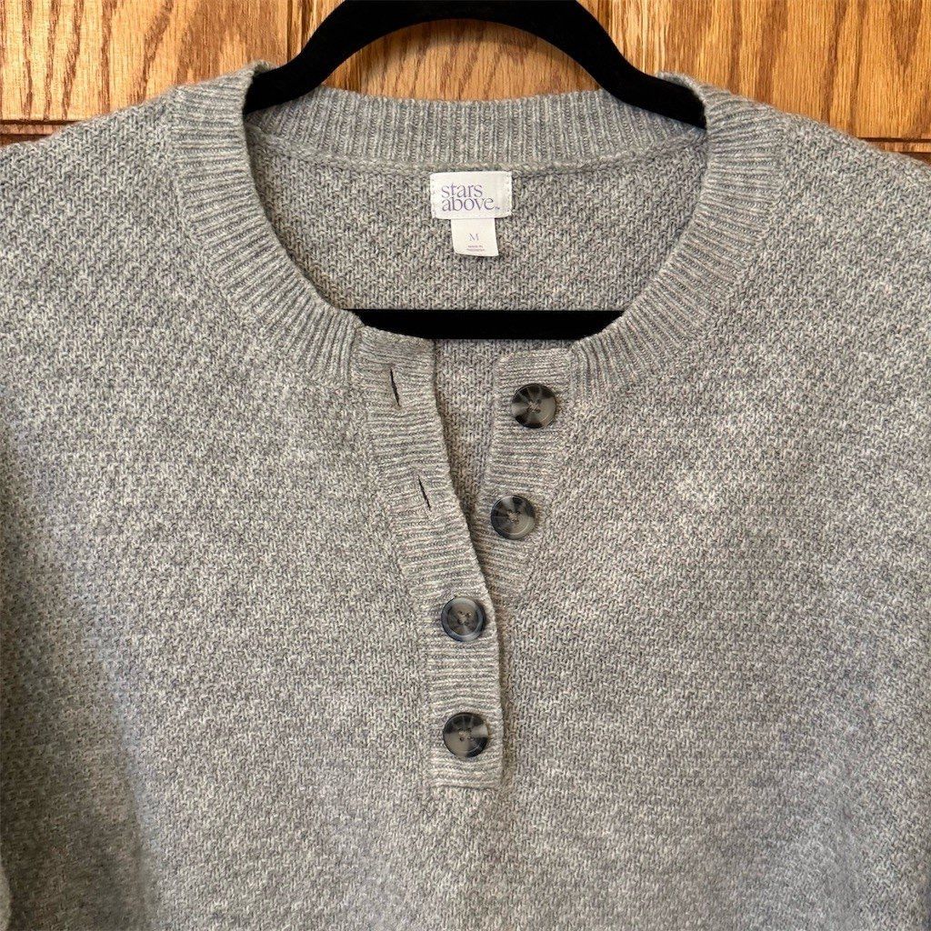 Other Stars Above Sweater Womens Size M Heather Gray Henley Knit Size M / US 6-8 / IT 42-44 - 3 Thumbnail
