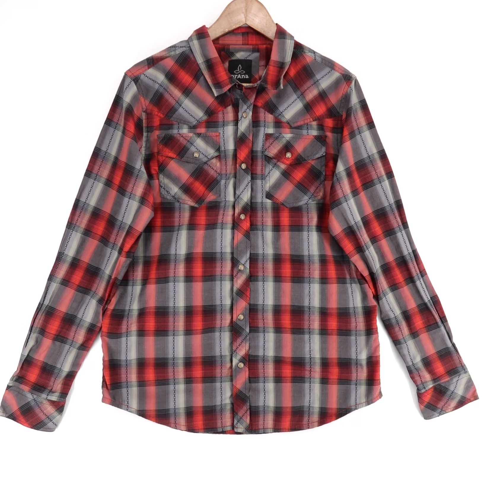 Prana Prana Holstad Shirt Mens M Red Plaid Long Sleeve Snap Front Western Yoke Size US M / EU 48-50 / 2 - 2 Thumbnail