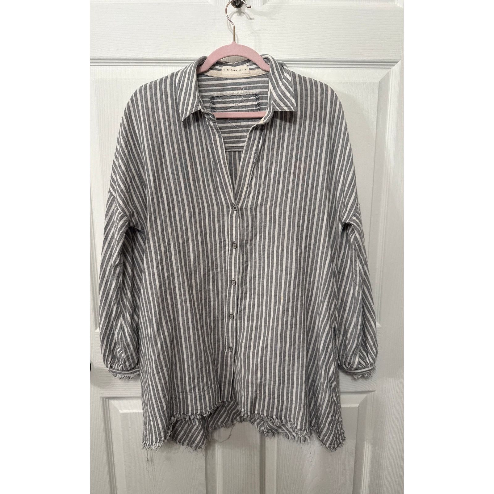By Together By Together Striped Cotton&Linen Blend Frayed Button Down, S Size S / US 4 / IT 40 - 1 Thumbnail
