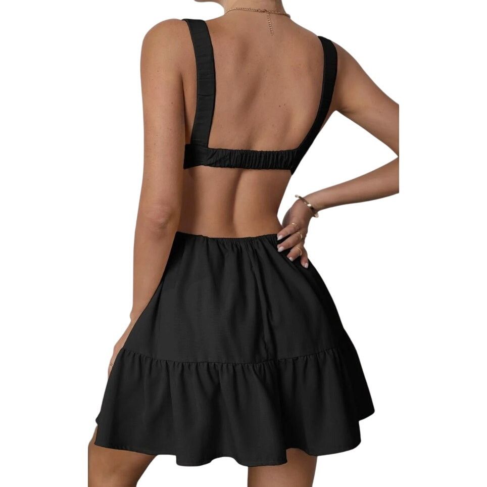 Shein Ruched Cut Out Ruffle Hem Cami Dress in Black, Size M Size M / US 6-8 / IT 42-44 - 2 Thumbnail