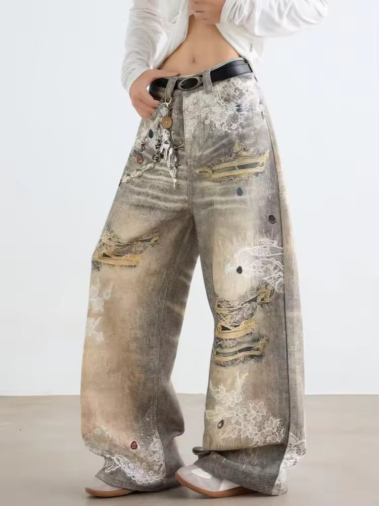 Japanese Brand Vintage-Inspired Print Wide-Legged Jeans Size US 30 / EU 46 - 2 Thumbnail
