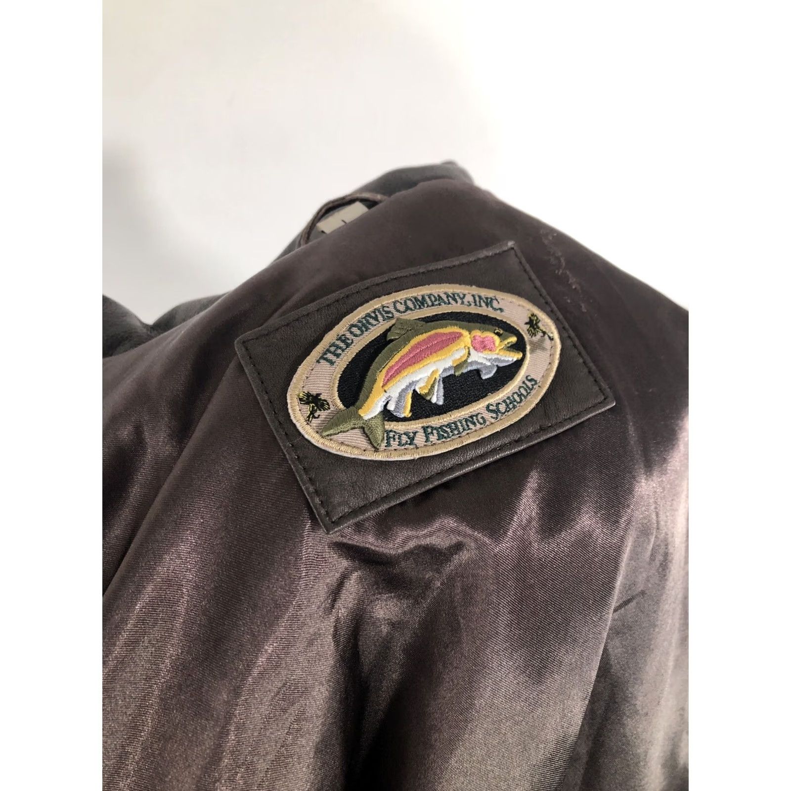 Orvis ORVIS Leather Bomber Jacket Mens L Brown Fish Theme Leather Bomber Jacket Mens L Brown Fish Theme Size US L / EU 52-54 / 3 - 6 Thumbnail