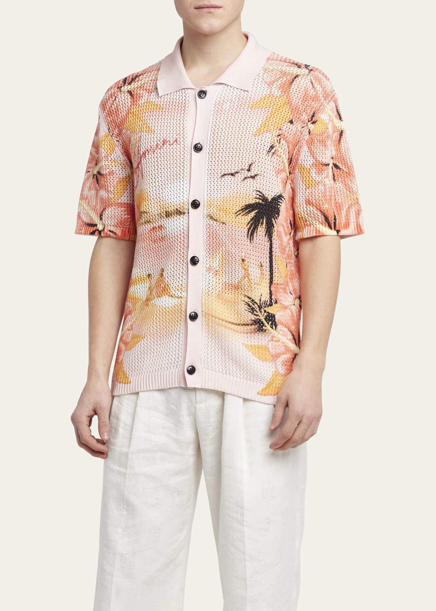Amiri o1s1wg110725 Tropical Crochet Button-Down Shirt Multicolor Size US XL / EU 56 / 4 - 4 Thumbnail