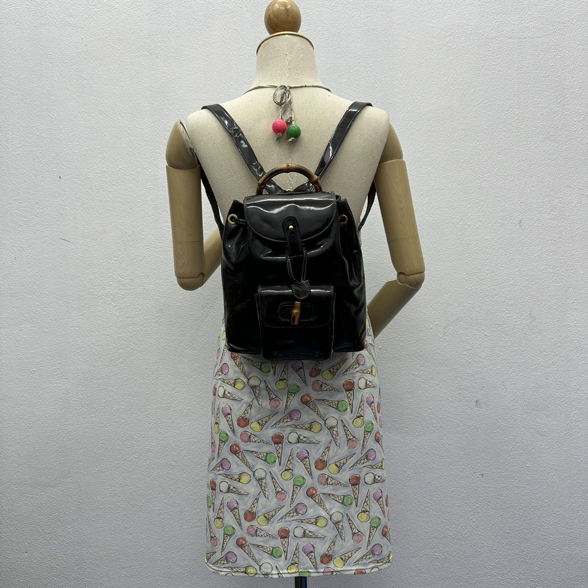 AUTHENTIC GUCCI BAMBOO BLACK PATENT LEATHER BACKPACK