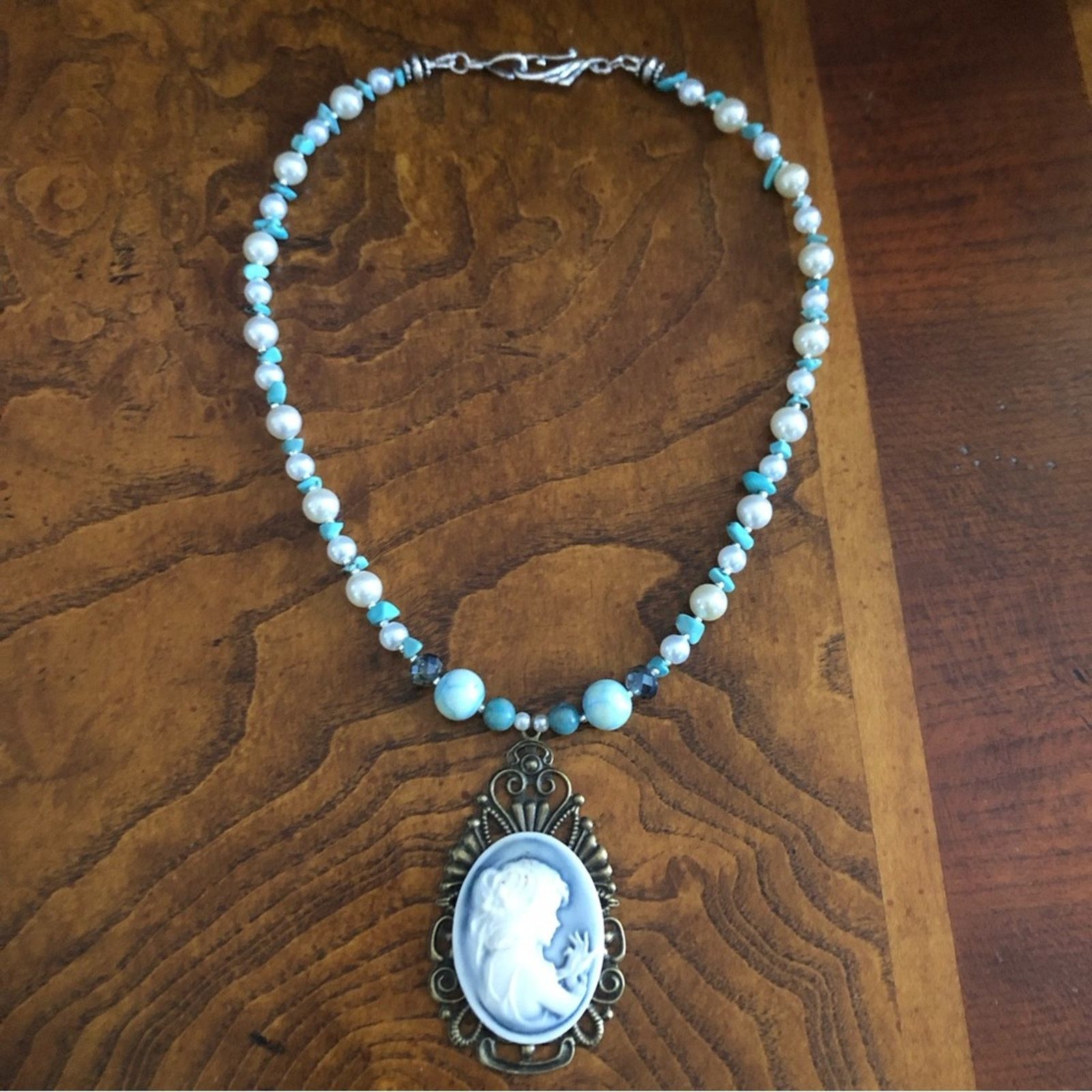 Handmade Handcrafted lady cameo filigree dyed agate howlite necklac Size ONE SIZE - 7 Thumbnail