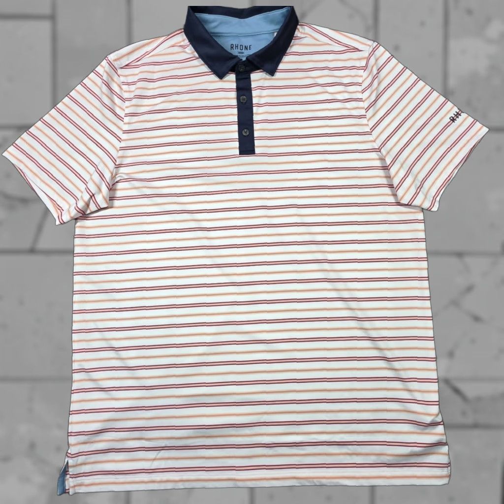 Rhone Rhone Polo Shirt Mens Sx Striped White Multicolor Performance Golf Stretch Polo Shirt Mens XS-XL? Size US L / EU 52-54 / 3 - 1 Thumbnail