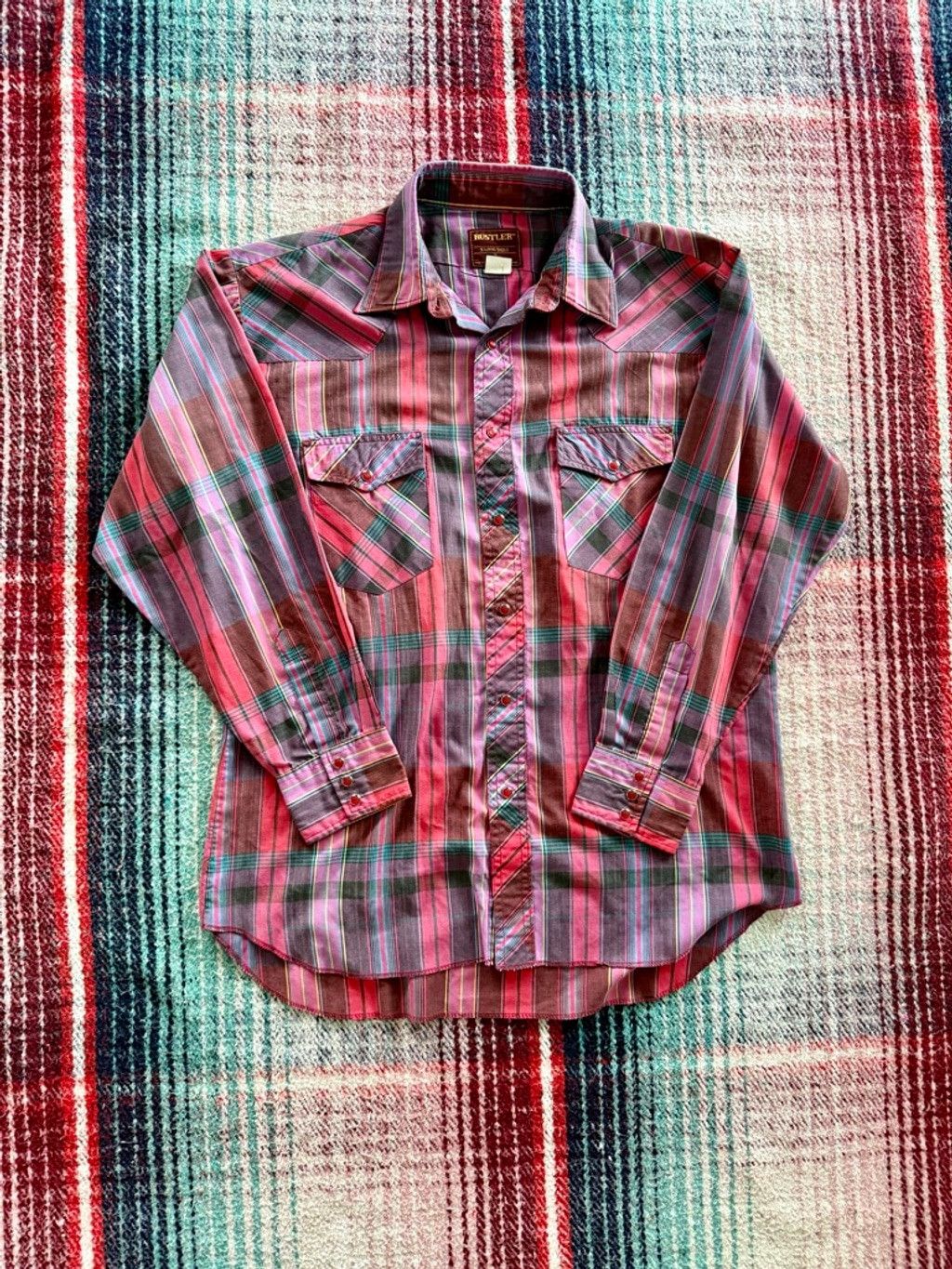 Rustler 60s Rustler Magenta Plaid Pearl Snap Western Shirt Medium Size US M / EU 48-50 / 2 - 1 Thumbnail
