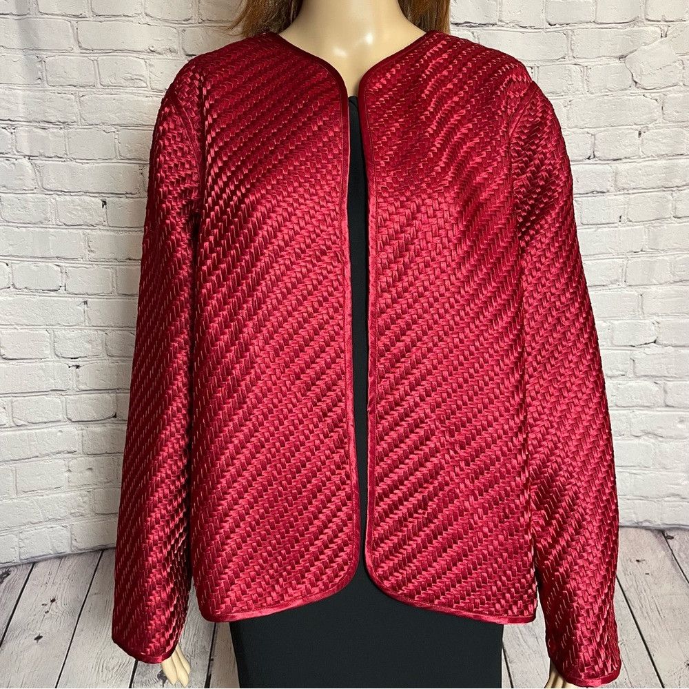 Chicos New Chico's Travelers Open Front Weave Red Jacket Size 3 US Size XL / US 12-14 / IT 48-50 - 2 Thumbnail