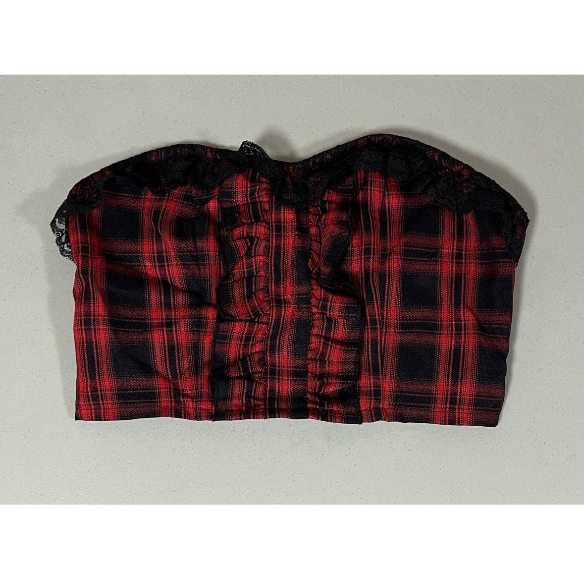 Vintage Black Red Plaid Checkered Lace Shirt Blouse Top Size S ♥️✨ Size S / US 4 / IT 40 - 2 Thumbnail