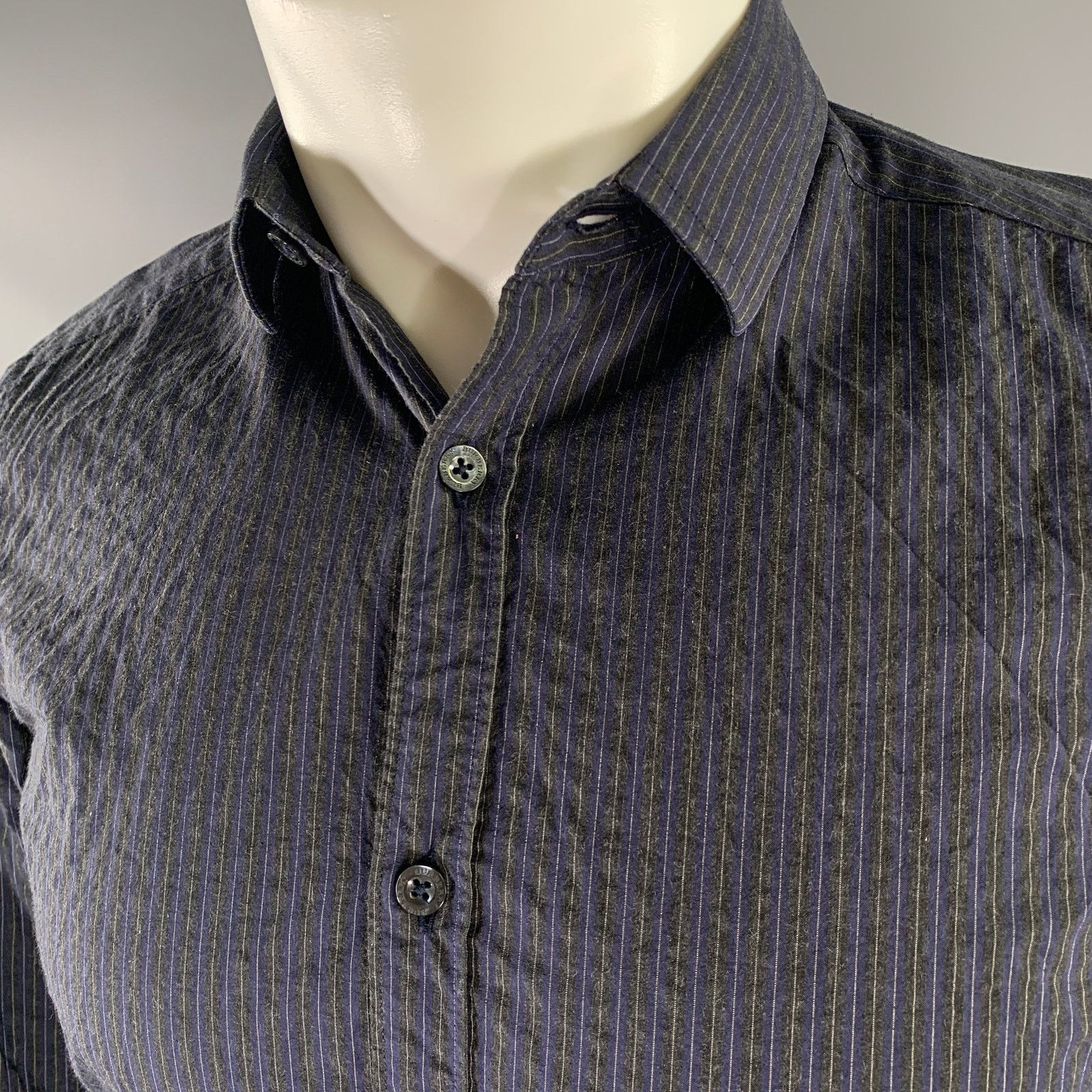 Burberry BURBERRY Size S Navy Grey Pinstripe Cotton Long Sleeve Shirt Size US S / EU 44-46 / 1 - 2 Thumbnail