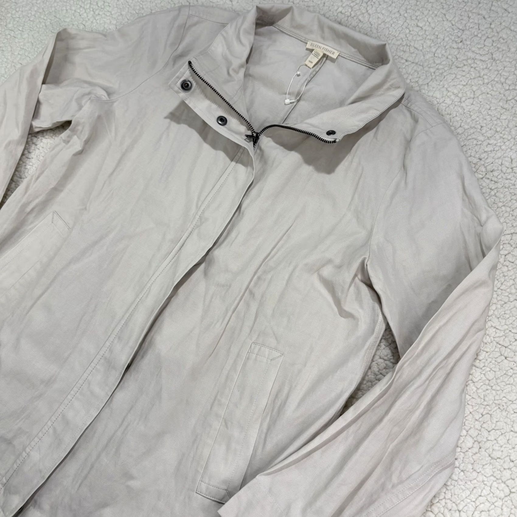Eileen Fisher Eileen Fisher Beige Organic Cotton Woven Jacket Zip Bone Lightweight Women M Beige Jacket Regular O RG Size M / US 6-8 / IT 42-44 - 3 Thumbnail