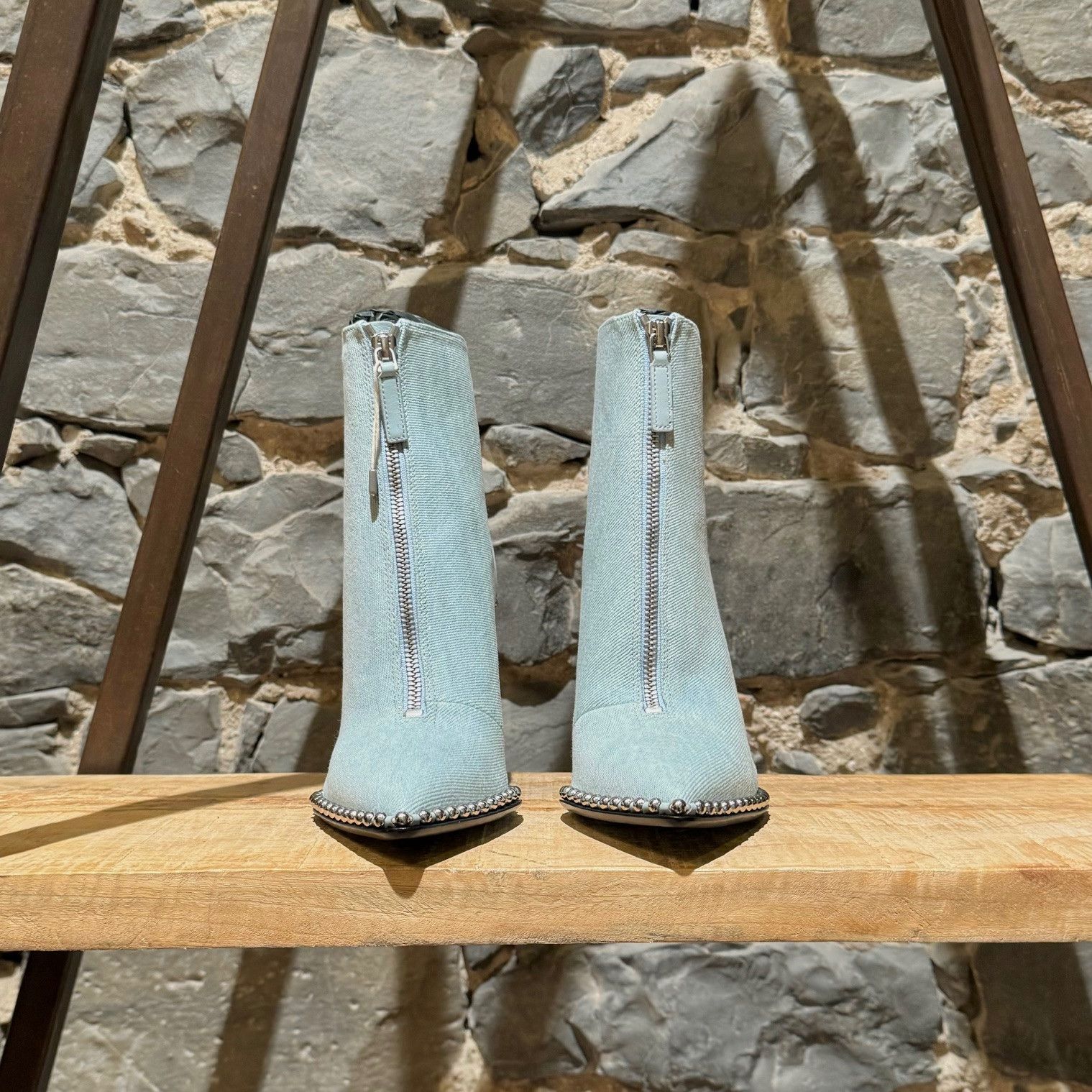 Alexander Wang Alexander Wang Light Blue Denim Eri Studded Ankle Booties Size US 5 / IT 35 - 3 Thumbnail