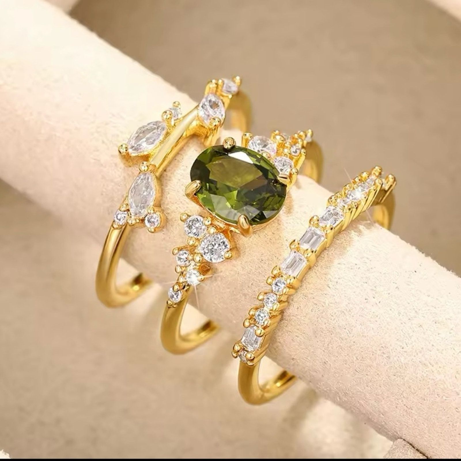 Other Olive Green Cubic Zircon 3Pcs Set Rings for Women size 7, 8 Size ONE SIZE - 4 Thumbnail